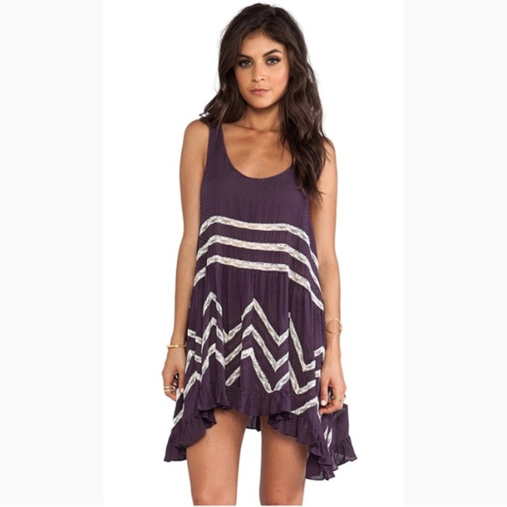 Free People Voile and Lace Trapeze Slip, purple